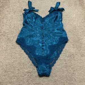 Vintage Victoria’s Secret Womens Small Green/Blue Teddy Sexy Lingerie Lace Bows